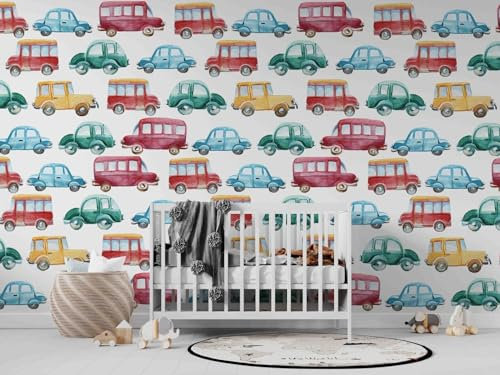 Honony Anpassen 3D-Hintergrundbilder Wandbilder Cartoon Auto Kinder Tapete Bunte Autos Große Tapete Wandbilder für Wände Wohnzimmer, Schlafzimmer Dekoration 350x245cm