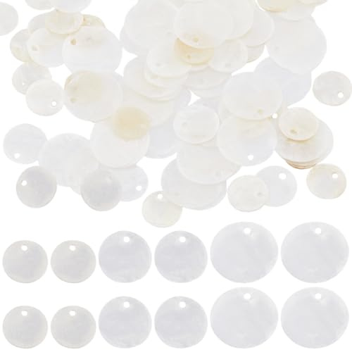 SUNNYCLUE 1 Box 180 Stück Runde Capiz Muschel Charms Große Muschel Anhänger Muschelperlen Flache Runde Natürliche Weiße Münze Perlmutt Charms Für Die Schmuckherstellung Ohrringe Heimdek