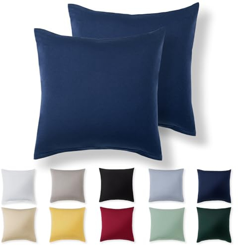 Alreya Kissenbezug 65 x 65 cm (2er Set) - Blau - 100% Jersey Baumwolle - Kissenhülle für Kissen 65x65 cm, Jersey Kopfkissenbezüge, Superweicher Kissenbezüge 65x65 mit Reißverschluss