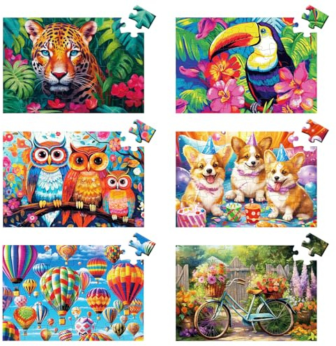 6 Packs 36 Pieces Large Puzzles for Seniors,Dementia Puzzles for Elderly Adults,Jigsaw Puzzles for Adults Seniors with Alzheimer's Dementia with 6 Storage Bags(Animals）