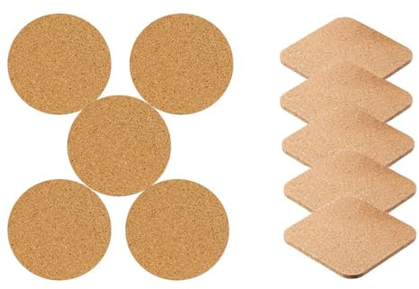 JXPXJMY 10 pezzi di sottobicchieri in sughero (5 pezzi rotondi e 5 pezzi quadrati) - Diametro 10 cm, spessore 4 mm, adatti per casa, bar e ristoranti, uffici, bar
