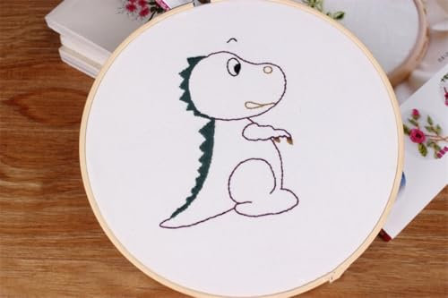 N.LANSHAN Stickset Für Anfänger Stickset Mit Cartoon-Tieren，Süßer Dinosaurier，Nadel-Set Für Erwachsene，Starterset Mit Ausführlicher Bedienungsanleitung，Fäden，Stickrahmen，Nadeln，Schere，Stoff 30x30cm