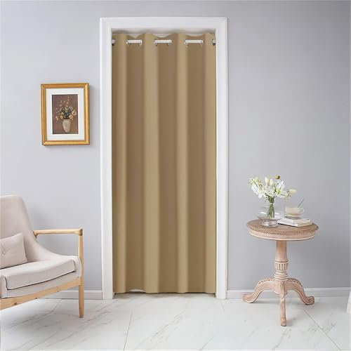 Odot Tende Oscuranti Interni 1 Pezzo, Tinta Unita Tende per Porta con Occhielli, Tende Termica Isolante, Tenda Divisore per Soggiorno Camera da Letto (80x180cm,Cammello)