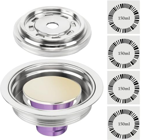 Reusable Coffee Capsule Adapter for Nespresso Vertuo Machines, Stainless Steel Coffee Pod Adapter with 4 Stickers, Compatiable with Vertuo POP/Vertuo Next/Delonghi ENV135/ Vertuolline GCA1 (150 ml)