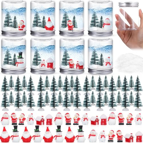 Cinnvoice 24 Sets Weihnachten Kunststoff Schneekugel Kit 24 Klare Schneekugel 30 Miniatur Weihnachtsmann Schneemann Haus 42 Weihnachtsbaum 1 Packung Kunstschnee für DIY Handwerk Weihnachten