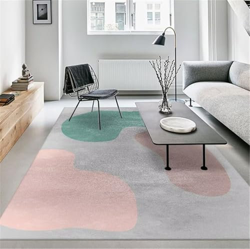 RUGMRZ Teppich Kurzflor Couchtisch 250x300CM Bettvorleger Home Grau Rosa, modernes, minimalistisches Design, Antifouling- und Anti-Milben-Teppich