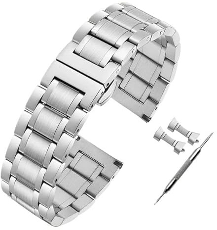 Uhrenarmband Massiv Edelstahl Uhrenarmband Armband Uhrenarmbänder, 14, 16, 18, 19, 20, 21, 22, 24 mm, Edelstahl-Uhrenarmband, Metall, flaches/gebogenes Ende, Armband, Uhrenzubehör(Silver,22mm)