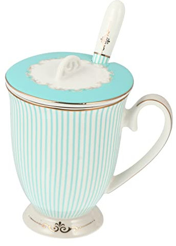 MOLUCKFU Keramik-wasserbecher Satz Hitzebeständiger Trinkbecher Kaffeetasse Mit Deckel Und Löffel Auslaufsicher Für Heiße Und Kalte Getränke