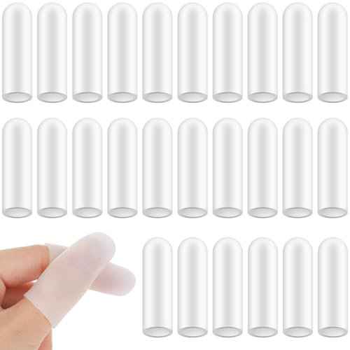 26pcs Finger Protectors Waterproof Gel Finger Cots Cover Silicone Fingers Tip Protector Sleeve Thumb Protector for Trigger Cracking Arthritis Pain Relief Sewing Sorting Skin Color