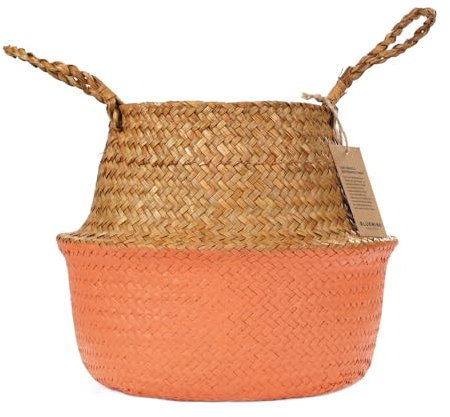 Maceta de árbol de olivo, maceta grande de mimbre para plantas artificiales, cestas tejidas de 9 a 10 pulgadas para plantas de interior sintéticas (naranja, grande)