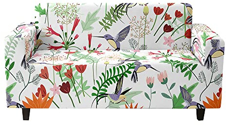 Odot Housse de Canapé Extensible, Protege Canape 1/2/3/4 Places, Imprimé Oiseaux et Fleurs Housse Canapé avec Accoudoirs Lavable, Housse Canape Universel, Housse de Fauteuil (Plante,4 Places)