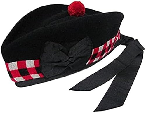 Chapeau de cornemuseur écossais en Laine Glengarry découpée en dés, 4 Kilts, Cornemuse de l'armée, Pompon Rouge,56 cm