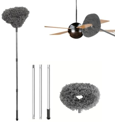 Spolverino a piume, riutilizzabile, per la pulizia di ventilatori da soffitto, in microfibra, asta di estensione per la pulizia di pareti, librerie, mobili, porte e finestre