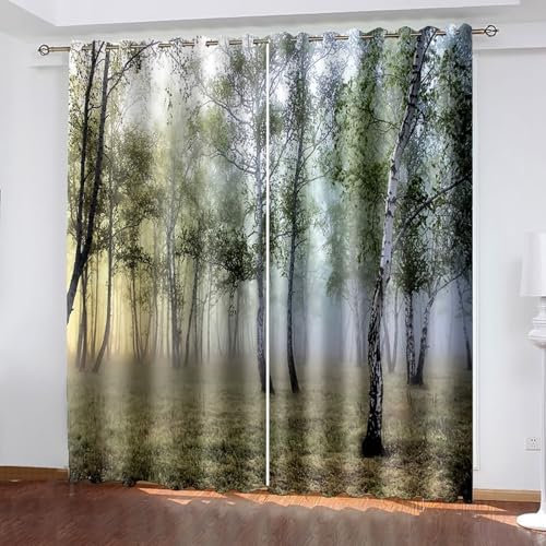 Epinki Blickdichte Vorhänge Verdunklungsvorhänge mit Ösen Grün 2er Pack, Baum Wald Gardienen, Lichtundurchlässige Vorhänge für Schlafzimmer, Wonhzimmer Büro H229 x B132 cm