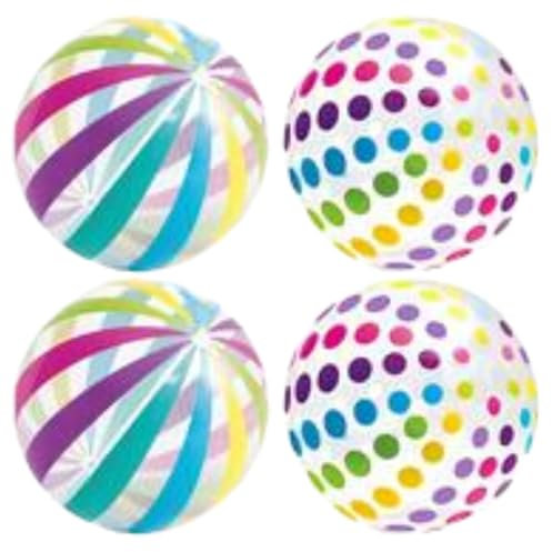4PCS Großer Wasserball, Aufblasbare Bälle für Kinder, Aufblasbarer Wasserball in Regenbogenfarben, Wasserspiele Spielzeug, PVC, 2pcs Farbstreifen&2pcs Farbige Punkte, Durchmesser: 27cm