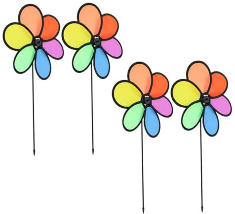 POPETPOP 4Pcs Colorful Flower Windmills Outdoor Decor for Gardens Lawns Parties for Creative Play Weather Resistant Pinwheels for Decoration