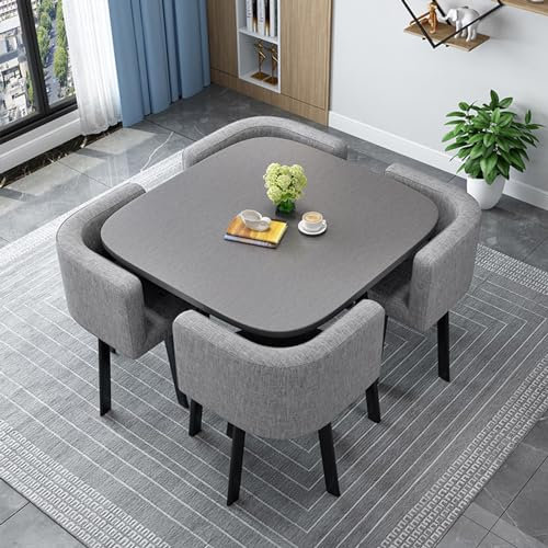 Modernes Esstisch-Set für 4 Personen, stilvoller runder / quadratischer Konferenztisch aus Holz mit 4 Stühlen, ideal für Wohnzimmer & Esszimmer (80 cm), perfekte Küchen- & Empfangsmöbel
