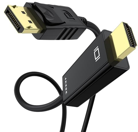 YLK Cable para DisplayPort 4K a HDMI 1.8m, Unidireccional, DP a HDMI Macho, Vídeo 4K a 30Hz/2K a 60Hz, Cable de DP a HDTV para Proyector, ThinkPad, Dell y Monitor (Negro, 1.8m)