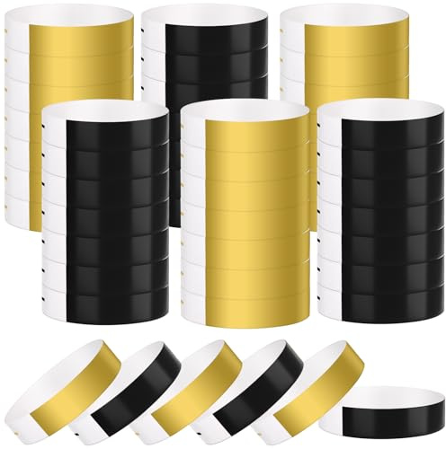 BOUBONI 300 Stück Event Armbänder, Festival Armbänder, Papierarmbänder Wasserdicht Armbänder Einlassbändchen zur Kontrolle und Sicherheit bei Veranstaltungen für Partys(Gold, Schwarz)