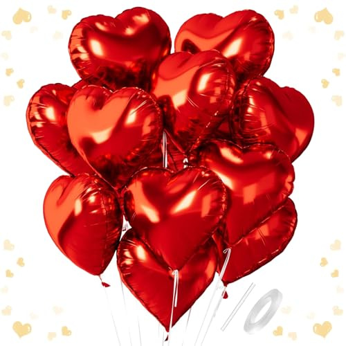 Ovanda Herz Folienballons Rot, 18 Zoll Herzluftballons Rot, Herz Luftballon Helium, Herzen Folien Ballons Party Dekoration für Geburtstag Hochzeitsfeier Anniversary Valentinstag, Rote Herzluftballons