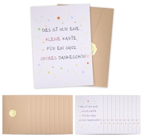 GOZINA 10 Stück Dankeskarten mit 10 Stück Umschlag aus Kraftpapier und goldene Herzaufkleber, Danke Geschenk, Danke Karte, Dankeschön Karte für Familie, Freunde, Kollegen, Lehrern uvm(12.5×17.5cm)