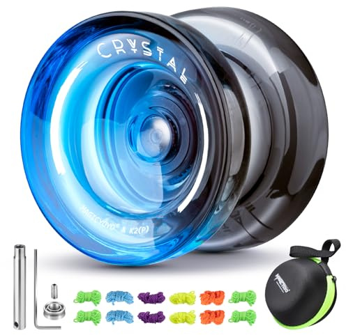 MAGICYOYO Reaktionsfähiges JoJo für Kinder K2 Crystal Schwarz Blau, 2 in 1 Responsives & Unresponsives Yoyo, Finger-Spin-Trick JoJo mit Unresponsive Kugellager, 12 Jo Jo-Schnüre, Yo Yo Zubehör