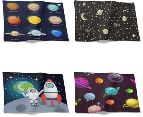 CEVAN Sottopiatti Battesimo Tovaglietta Personalizzata con Foto Pianeta Set di 4, Americana Quadrata Tovagliette Mare Design Scandinavo L'Allestimento della Tavola Fattoria, 21x32cm