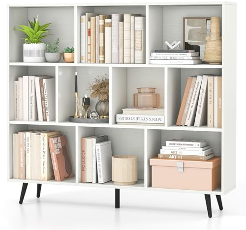 COSTWAY Libreria a 10 Cubi, Organizzatore di Stoccaggio Moderno con 5 Gambe di Metallo, Scaffale per Esposizione con 2 Kit Anti-Ribaltamento per Soggiorno Studio Camera da Letto, Bianco (120x24x107cm)