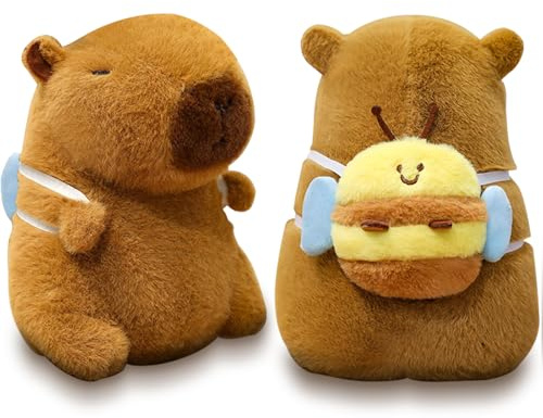 AURIXOEU Capybara Peluche, 25 CM Muñeco Capibara, Simulación Carpincho Juguetes, Lindo Peluche Carpincho, Capibara con Mochila de Abeja, Regalo de Cumpleaños para Niñas y Niños