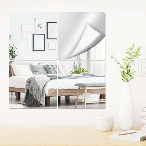 TABYIK 4 Stück Klebespiegel Spiegelfliesen Selbstklebend | Acryl Spiegel zum Aufkleben für Wand Schlafzimmer Schrank Badezimmer Wohnzimmer | 15x15 cm