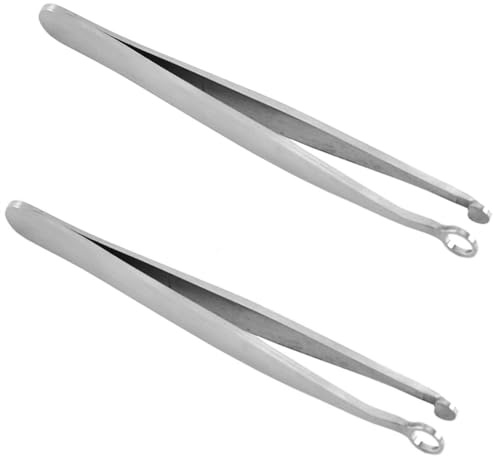 Loekrdos 2Pcs Nose Hair Tweezers Universal Nose Hair Trimming Tweezers Stainless Steel Round Tip Tweezer for Trimming and Grooming for Facial Nasal Eyebrow Hair Ingrown Hair (2)