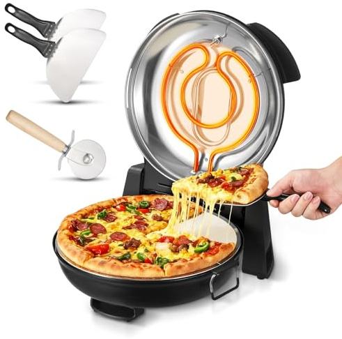 VEVOR Four à Pizza Électrique 305 mm, Cuiseur à Pizza 1200 W, avec Pierre en Cordiérite, 5 Modes de Contrôle de la Température, Hublot pour Une Cuisson Précise, Chauffe jusqu'à 420 °C, Maison Noir