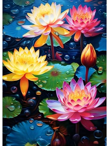 QQYRHN 5D Lotus Diamond Painting Kit für Erwachsene Anfänger Blumen Diamant Kunst Kits Vollständiges DIY Lotusblatt Diamantstickerei-Set Perfekt zur Entspannung und Dekor 30x40 cm