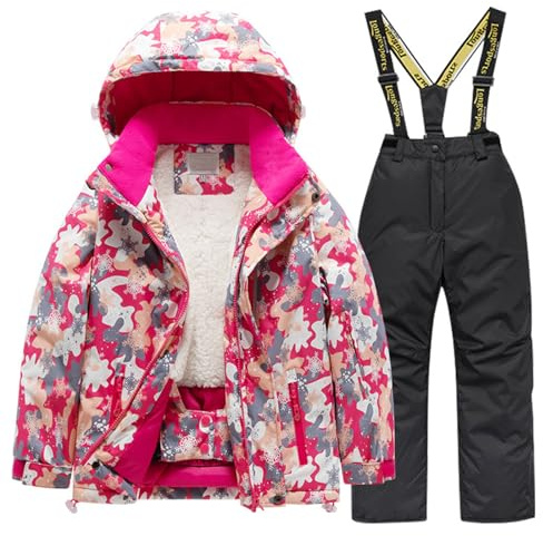 Set invernale per ragazzi e ragazzi, con pantaloni e cappottini invernali, da snowboard, pioggia, per ragazze e ragazzi, con pantaloni della tuta e giacca, colore nero, 4-6 anni