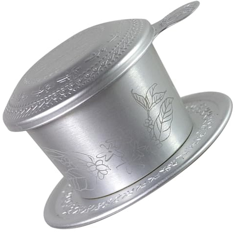 Filtro de Café Vietnamita 1 Juego de Aluminio Estilo Vintage | Plata, Filtrado Manual, Portátil para Viaje y Camping, Diseño Patrón Único