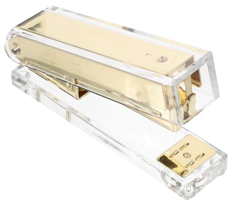 WEKADRIN Grapadora de Escritorio Multifunción Transparente Pequeña para Oficina y Escuela, Grapadora Manual Color Dorado, Útil Escolar Resistente y Práctica para Encuadernar Documentos