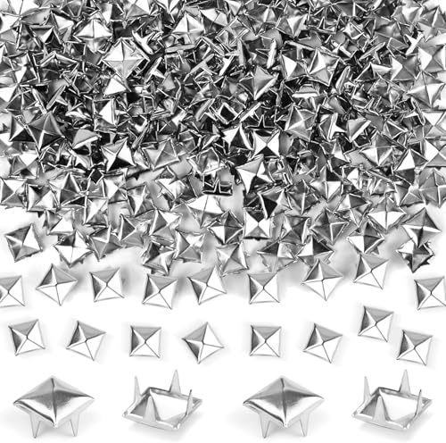 NISENTIA 1000 Stück Quadratische Nieten Metall, Studs Pyramiden Nieten Set für Leder Ziernieten DIY Punk Niete Silber für Kleidung Taschen Lederband Schuhe Mäntel Handschuhe (8mm)