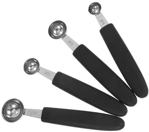 Hoement Set 4 Pezzi Scavino Frutta in Acciaio Inox 4 Dimensioni Diverse Cucchiaio per Gelato e Palline di Anguria Utensile Cucina per Dessert e Vassoi Frutta Uso Domestico