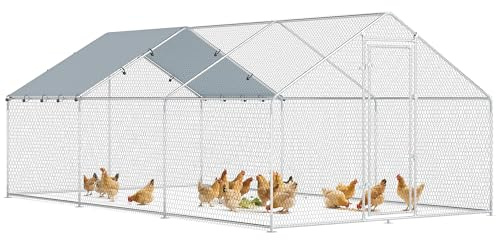 PawHut Pollaio da esterno grande, 5,1x3x1,9 m, pollaio in acciaio zincato, porta con doppia chiusura, copertura in tessuto Oxford, anti-UV e impermeabile, design accessibile, per 15-24 galline,