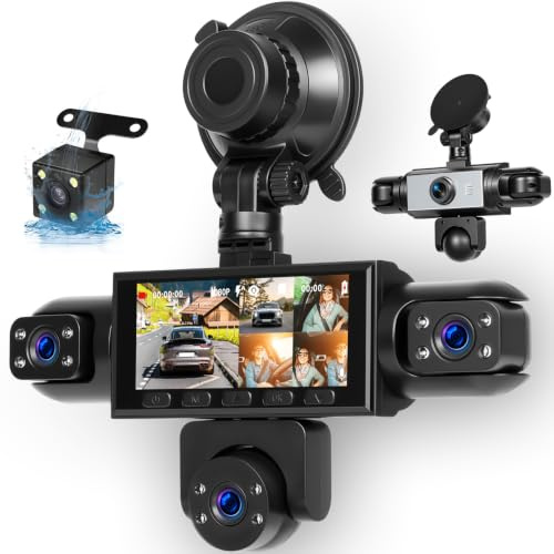 Dash CAM Coche 5 Camaras 1080P Frontal, Trasera, Pantalla IPS de 3.16