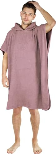 normani Badeponcho für Erwachsene aus saugstarker Baumwolle - Handtuch, Surf Poncho und Umkleidehilfe in Einem - Strandponcho mit Bauchtasche für Damen und Herren Rosa ONESIZE