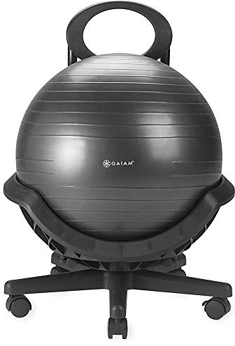 Gaiam Ultimate Balance Ball Chair - Premium Exercise Stability Yoga Ball Ergonomic Chair for Home and Office Desk with Reinforced Base, Air Pump, Exercise Guide, Black