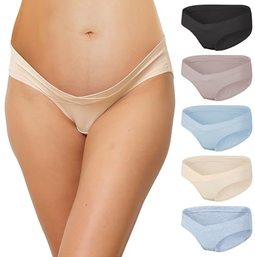 INNERSY Women Maternity Panties Under The Bump Low Rise Pregnancy Underwear C Section Recovery Nursing Cotton Briefs 5 Pack(UK14(Hip: 40-41-inch),Color 1)
