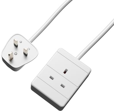 rhinocables UK Extension Socket Cable | 13A 1-Gang Lead for Reliable Mains Reach | BS1363/A Certified 230V Power Line for Monitors, Printers & AV Units, White (0.5m)