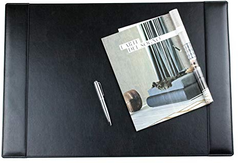 DELMON VARONE - Schreibtischunterlage mit 2 Seitenleisten Garda aus Lederimitat schwarz - Rutschfeste Kunstleder Schreibunterlage abwaschbar - Schwarze Design Schreibtisch Unterlage Maße: 65 x 45 cm