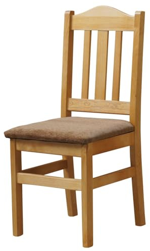 k koma Massivholz Stuhl aus Kiefer in Farbe Erle – Polsterstuhl mit Bezug Blume Hell– Esszimmerstuhl, NEU
