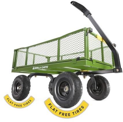 Gorilla Carts Steel Utility Garden Cart with No-Flat Tires, 4 Cubic Feet, 800-Pound Capacity, Green, Amazon Exclusive