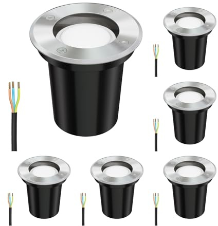 ledscom.de 6x Boden-Einbauleuchte BOLI für außen Edelstahl rund IP67 108mm Ø inkl. 4,888W LED Lampe 450lm weiß