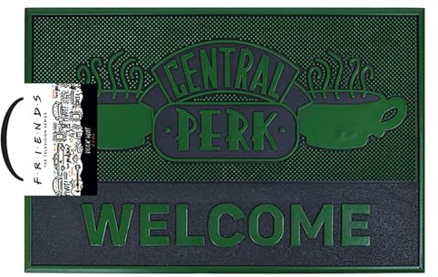 FRIENDS Zerbino (Central Perk Design) Tappetino in gomma – Merchandising ufficiale, nero/verde, 40 cm x 60 cm