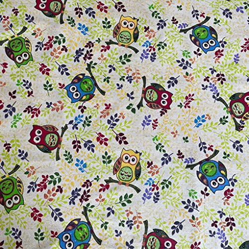 Jukway Tissu en Coton au Mètre 150cm de large, Tissus Patchwork pour Couture, Courtepointe, Décoration Bricolage, Artisanat, belle Hibou Imprimé Textile, Longueur Prédécoupée (60 x 150 cm)